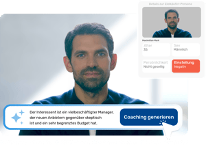 KI-Coaching-Plattform mit virtuellem Interessenten Maximilian Mark für Verkaufstraining.