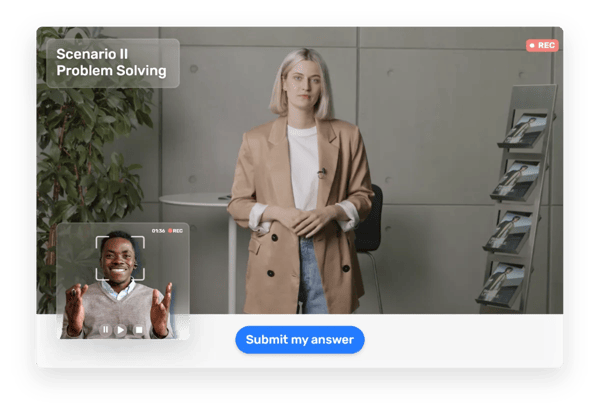 Retorio's training dashboard showing a problem-solving scenario 