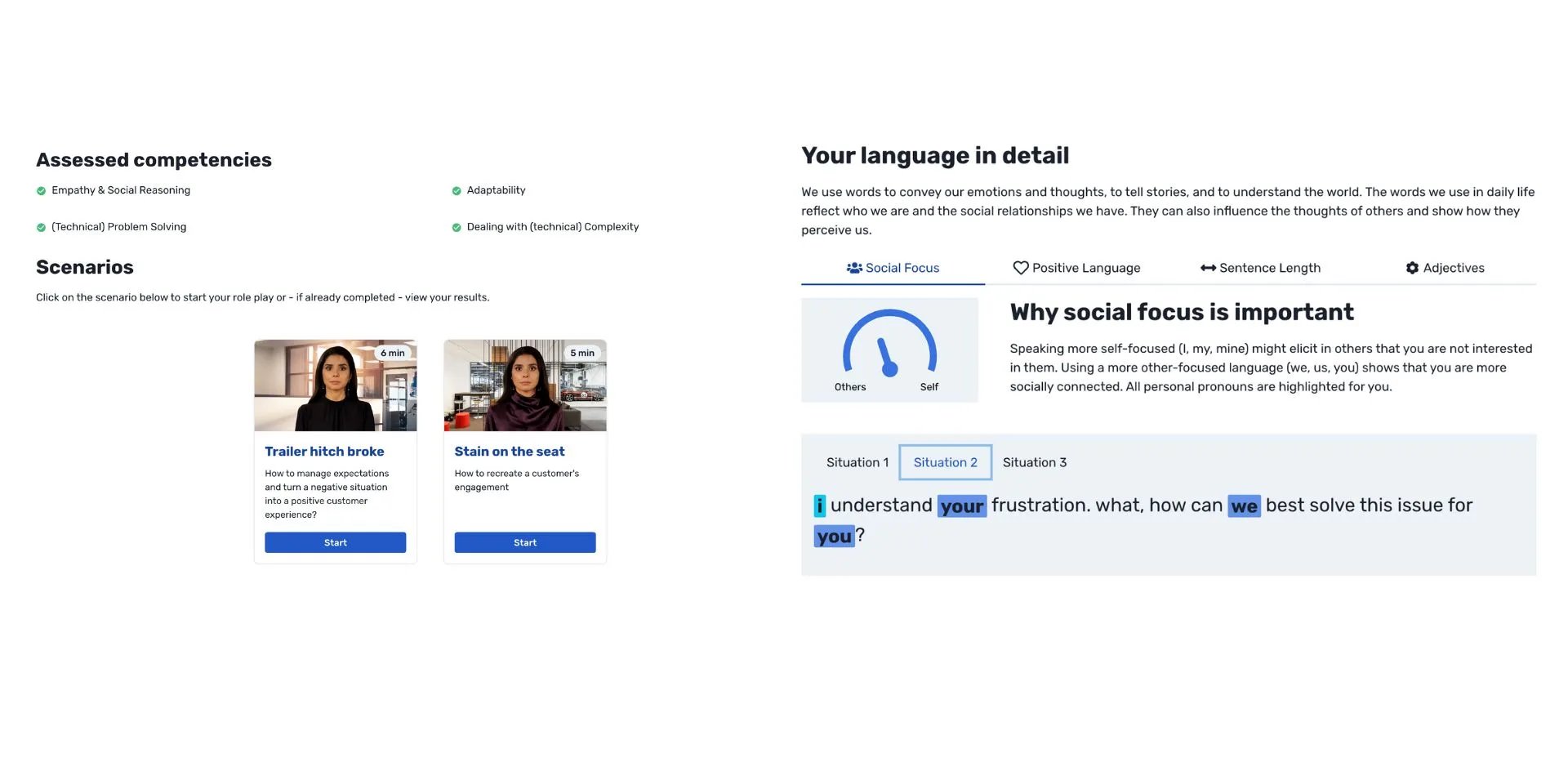 Dashboard der Trainingsplattform von Retorio zeigt die Bedeutung der Sprache