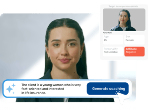 AI coaching platform showing a virtual client persona for training simulations