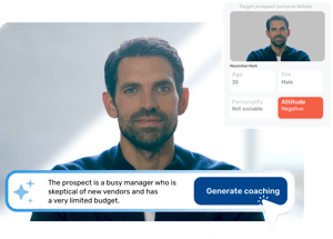 AI coaching platform showing a virtual prospect with a negative attitude for sales training.
