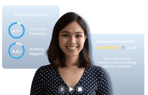 A lady with dark hair and black blouse getting analyzed with Retorio's AI platform