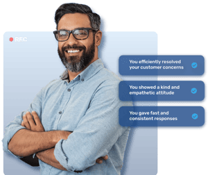 A male customer-service trainee being analysed with Retorio's AI dashboard 