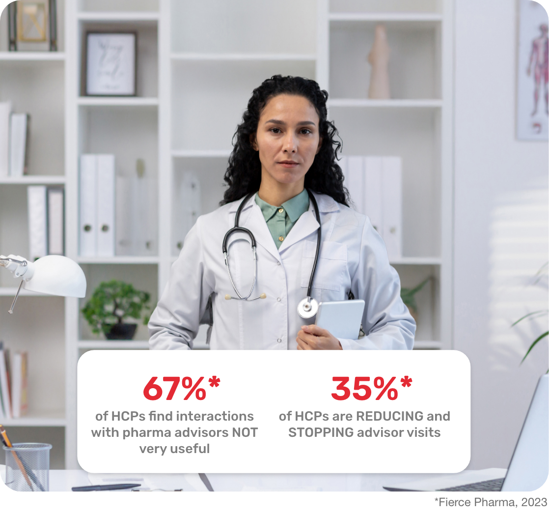 Doctor looking at the sales rep with neutral  face